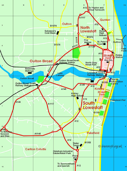 Main routes through Lowestoft
